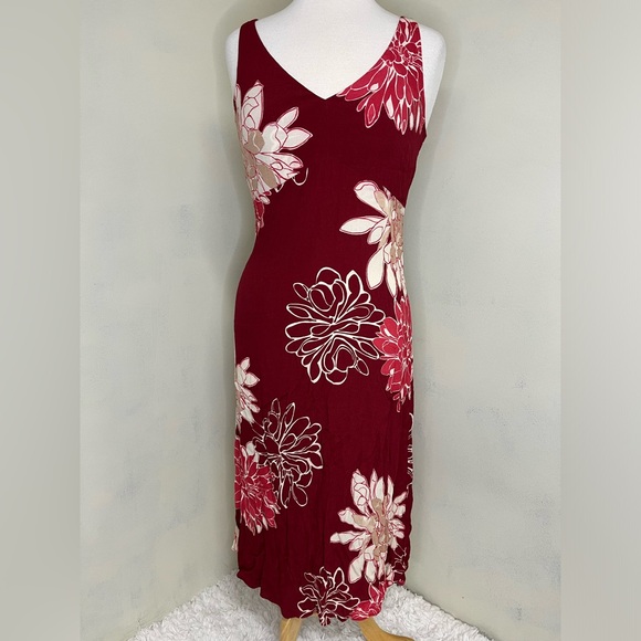 Vintage Y2K Tropical Floral Midi Dress Size 6 - Picture 1 of 7